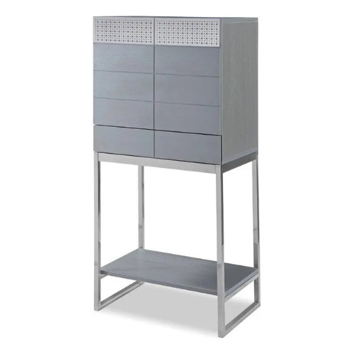 GILLMORE BRITISH DESIGN Adriana Drinks Cabinet, Dark Chrome & Grey