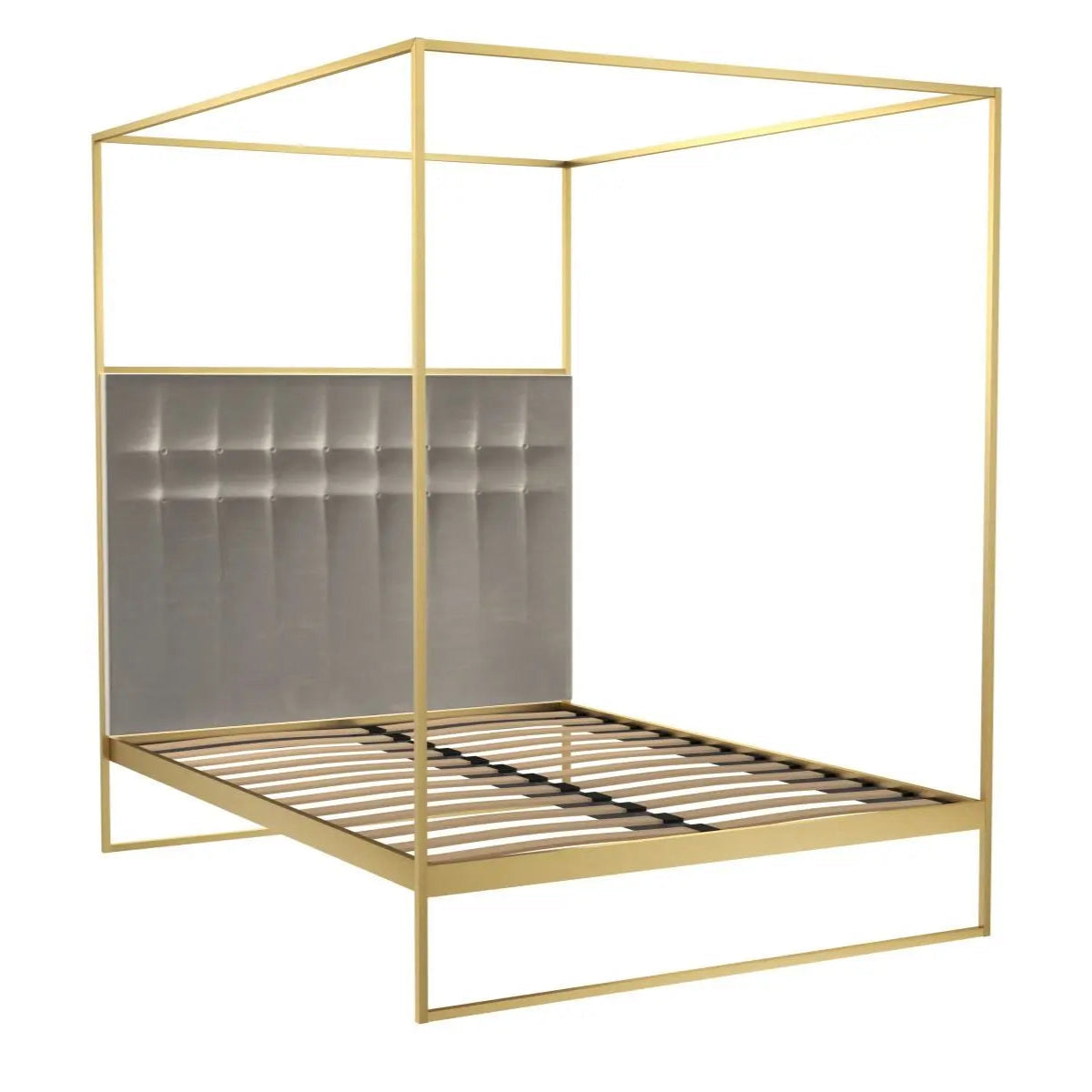 GILLMORE BRITISH DESIGN Federico DOUBLE Canopy Grey Upholstered Bed in Gold Stainless Steel and Velvet (LAST ONE!)