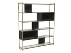 GILLMORE BRITISH DESIGN Federico High Bookcase, Gold Frame, Black Oak, 180.5 x 151.5 x 36 cm