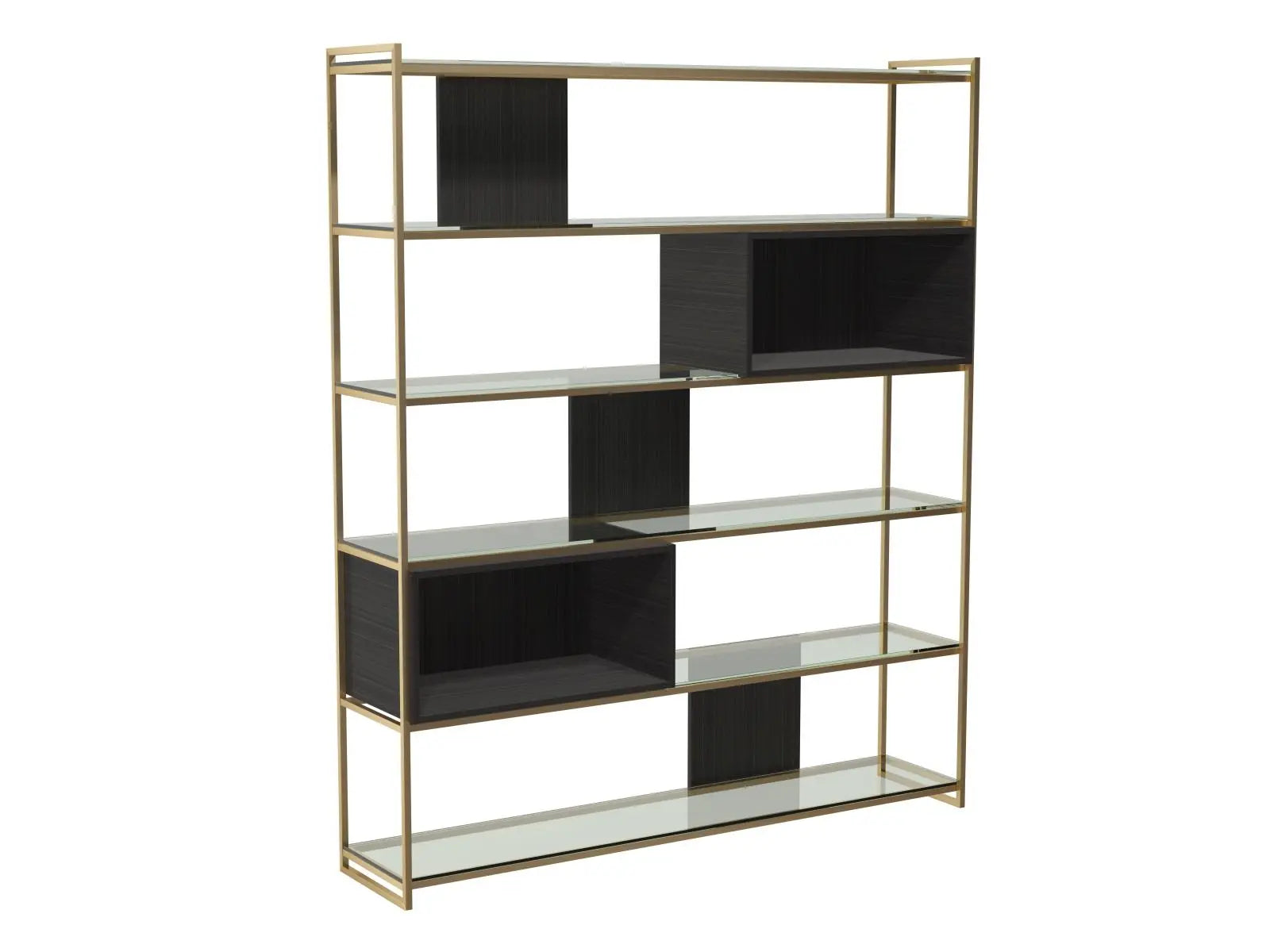 GILLMORE BRITISH DESIGN Federico High Bookcase, Gold Frame, Black Oak, 180.5 x 151.5 x 36 cm