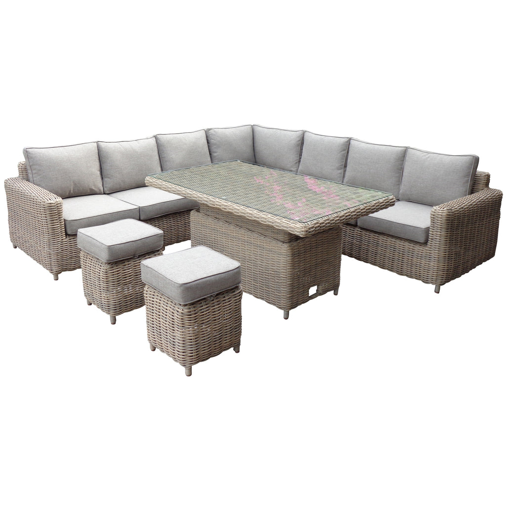 HILL INTERIORS Amalfi Outdoor Large Corner Set With Riser Table + 2 Stools