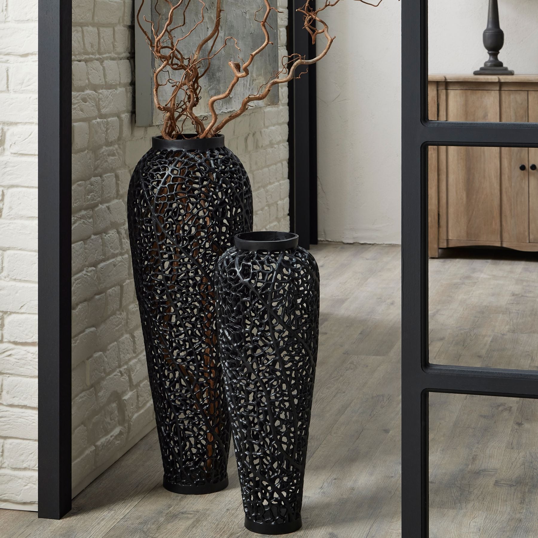 HILL INTERIORS Black Cast Lattice Large Vase