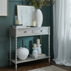 HILL INTERIORS Camden 2-Drawer Grey Console Table in Solid Wood, 90 x 81 x 35 cm