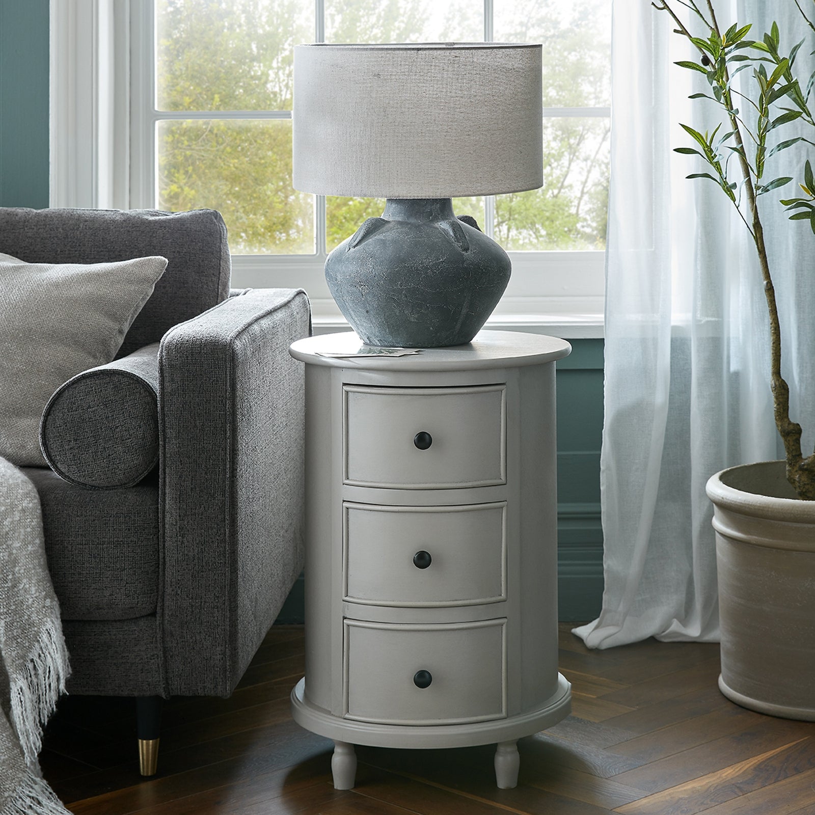 HILL INTERIORS Camden 3-Drawer Round Side Table in Solid Wood
