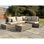 HILL INTERIORS Capri Outdoor Large Corner And Coffee Table Set in Rattan and Acacia, Rustproof and Weatherproof, UV Resistant, Beige 1