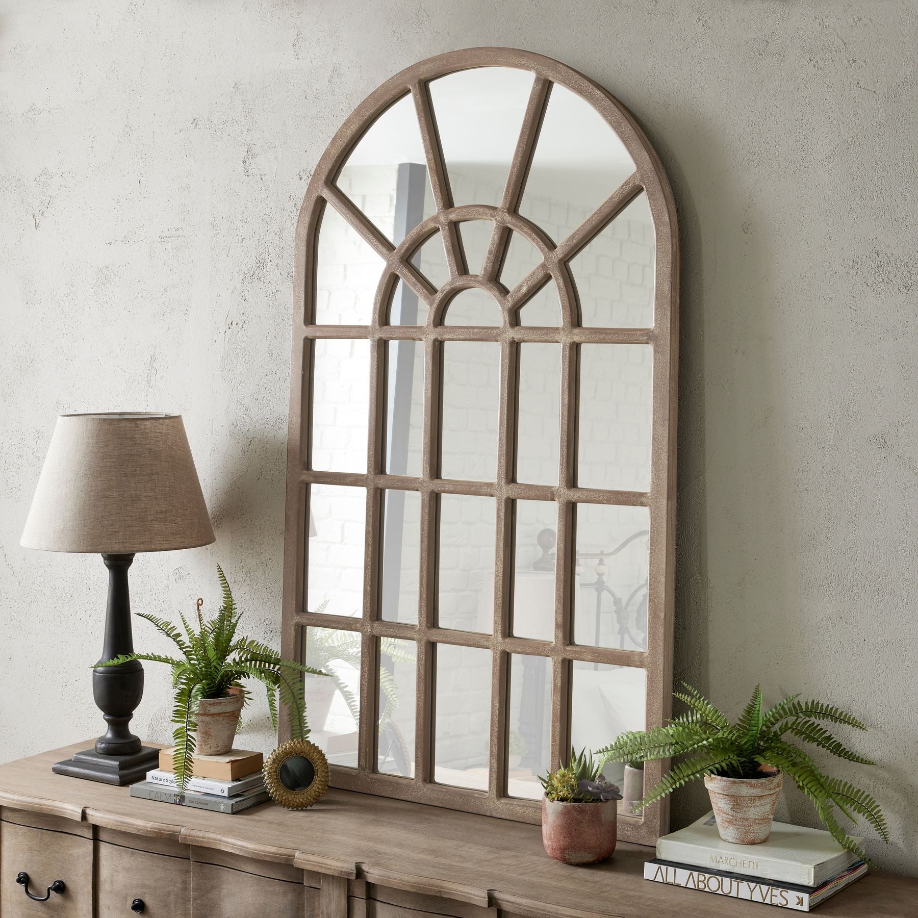 HILL INTERIORS Copgrove Arched Paned Hardwood Wall Mirror, 150x90 cm 4