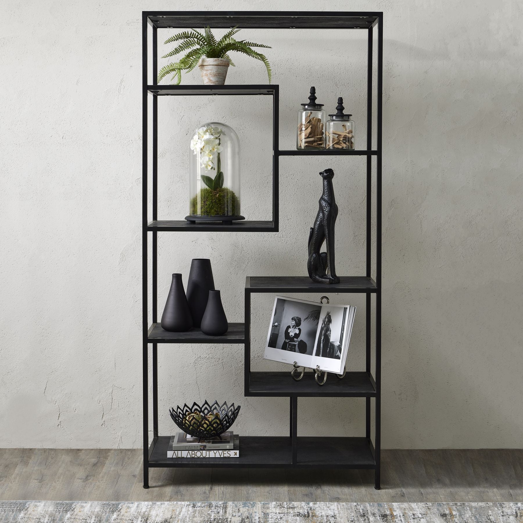 HILL INTERIORS Large Black Multi-Shelf Unit with Anti-Tip Safety Strap 2