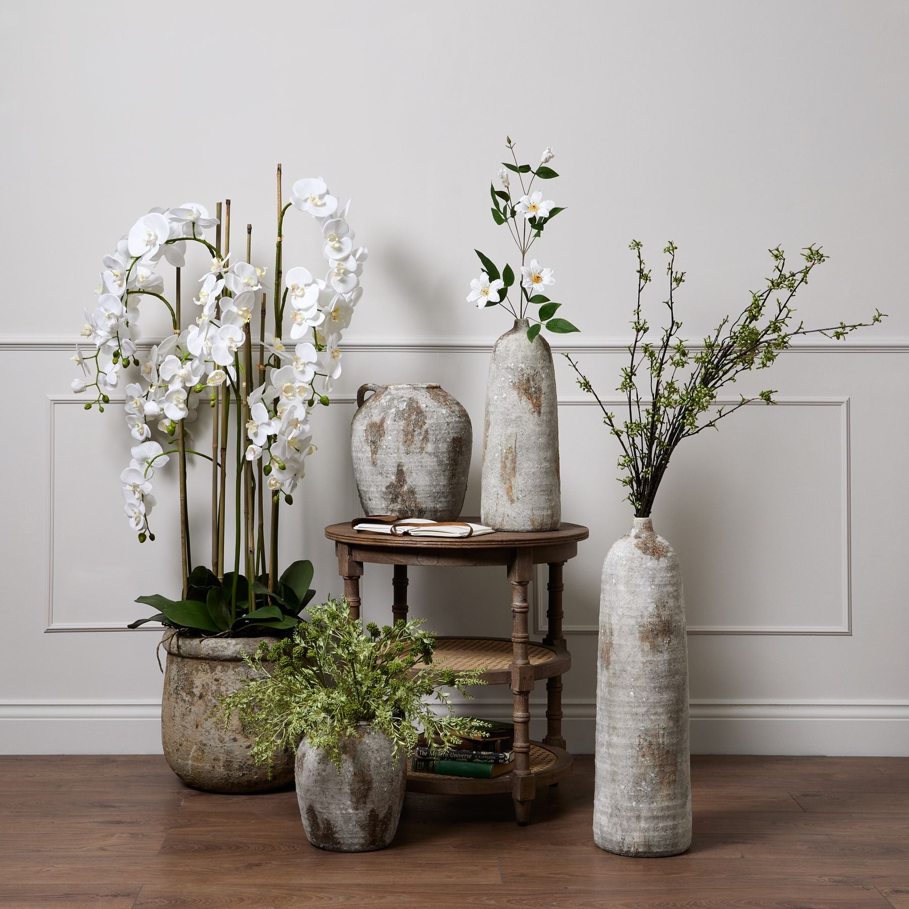 HILL INTERIORS Large White Orchid In Antique Stone Pot, 153cm/5ft tall 2