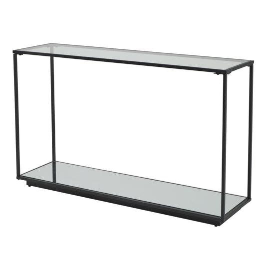 HILL INTERIORS Lennox Black Framed Console with Glass and Mirror Shelves 1