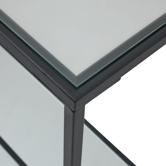 HILL INTERIORS Lennox Black Framed Console with Glass and Mirror Shelves 2