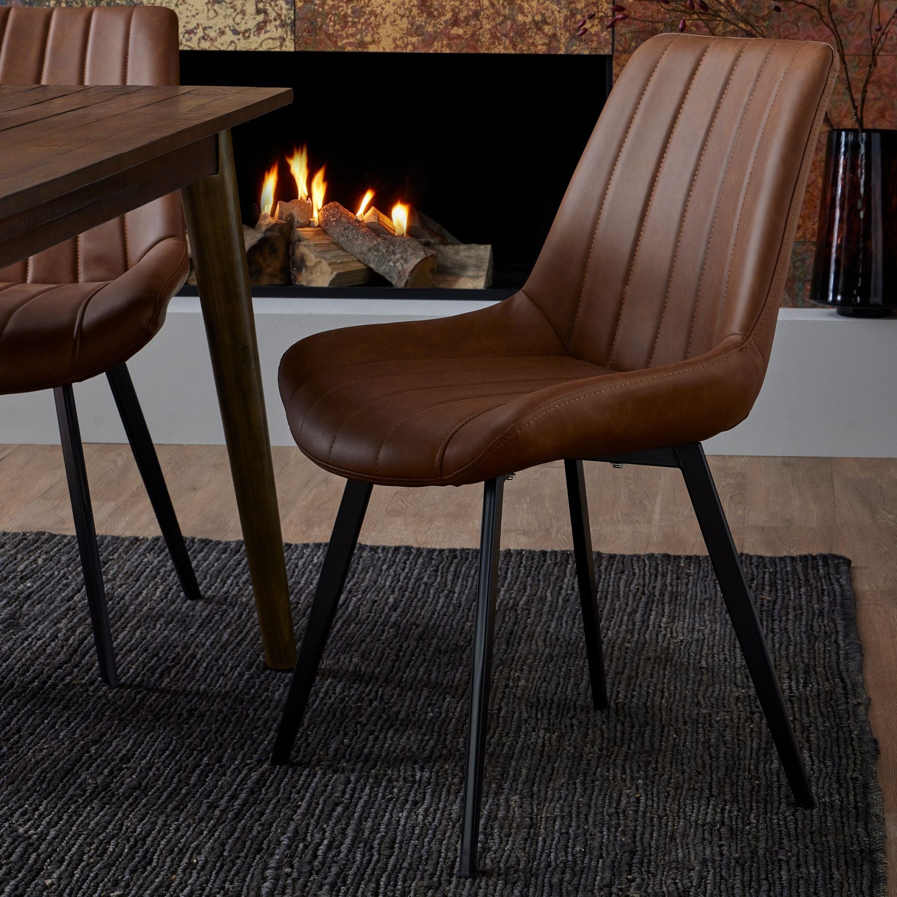 HILL INTERIORS Malmo Scandi-Inspired Minimalist Tan Handcrafted Dining Chair in Faux Leather