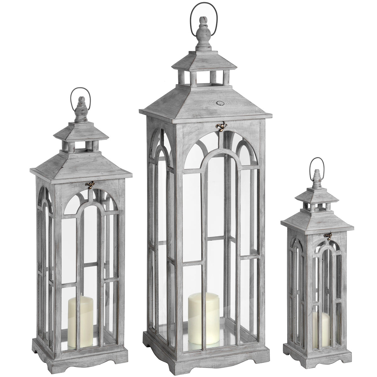 HILL INTERIORS Set Of 3 Wooden Lanterns With Archway Design 1