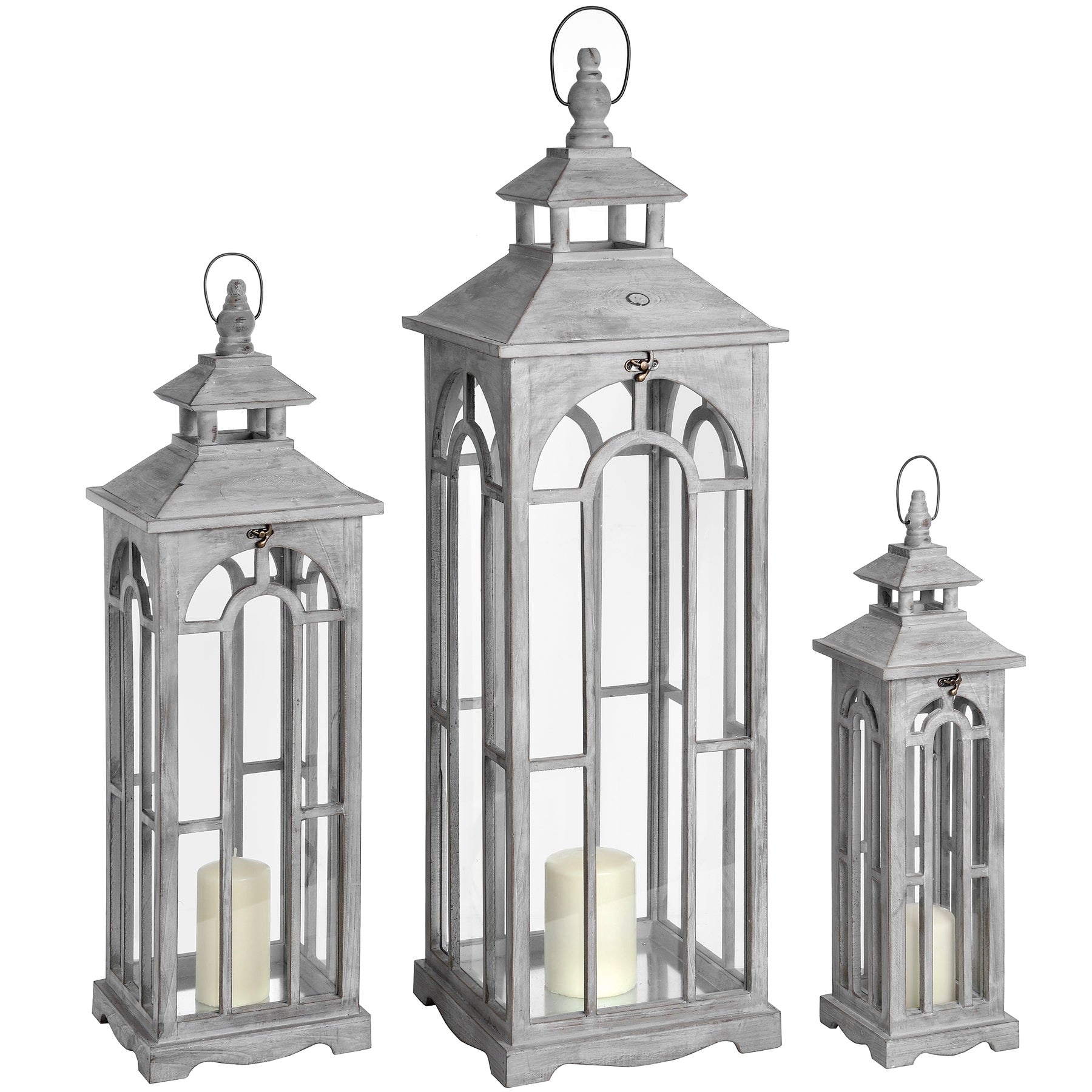 HILL INTERIORS Set Of 3 Wooden Lanterns With Archway Design 1