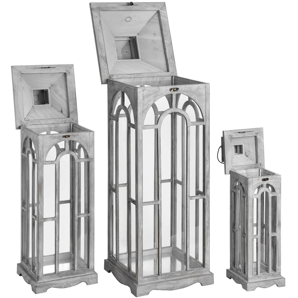 HILL INTERIORS Set Of 3 Wooden Lanterns With Archway Design 4