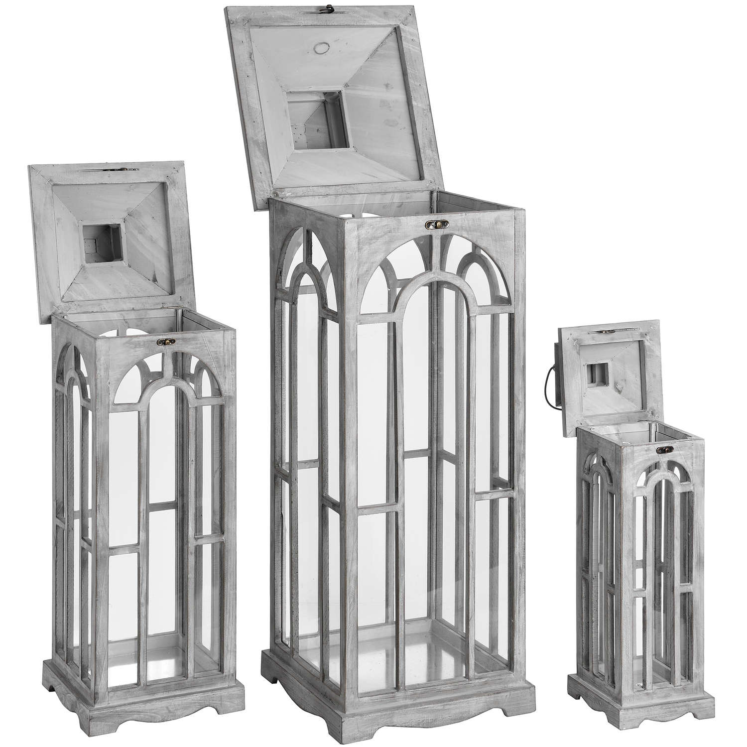 HILL INTERIORS Set Of 3 Wooden Lanterns With Archway Design 4