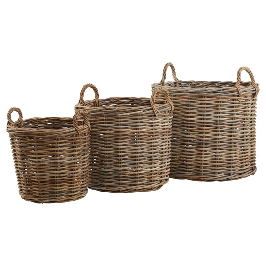 HILL INTERIORS Set of 3 Kubu Rattan Round Storage Baskets 1