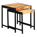 INDIAN HUB Cosmo Industrial Handcrafted Eco-Friendly Nest of 2 Tables in Reclaimed Wood and Metal