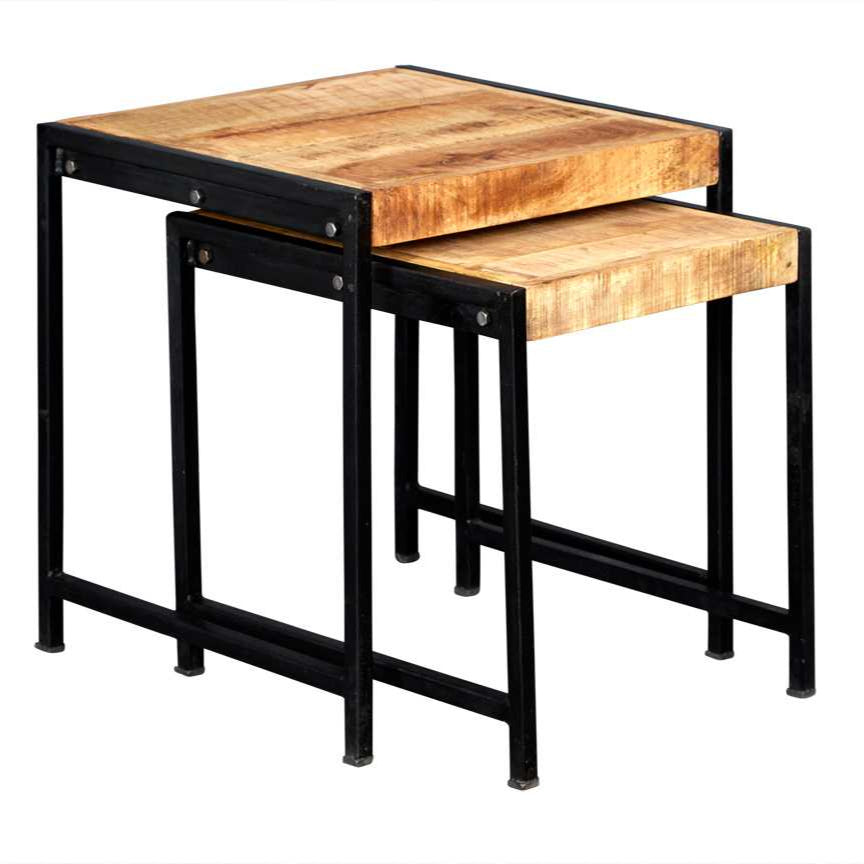 INDIAN HUB Cosmo Industrial Handcrafted Eco-Friendly Nest of 2 Tables in Reclaimed Wood and Metal