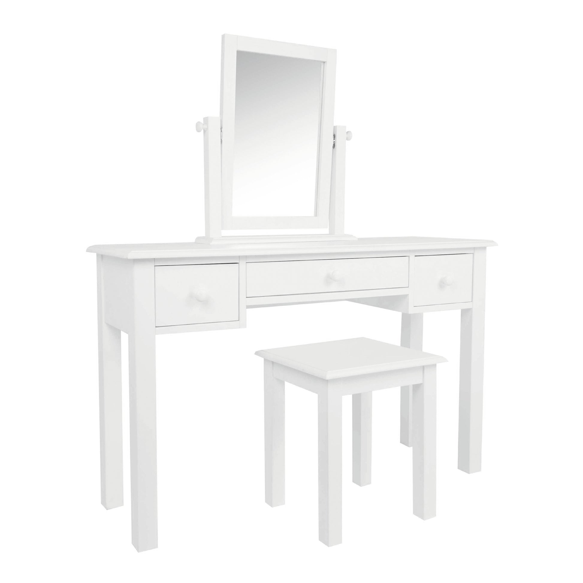 LAURA ASHLEY Ashwell Cotton-White 3-Drawer Dressing Table and Stool in Sturdy Wood