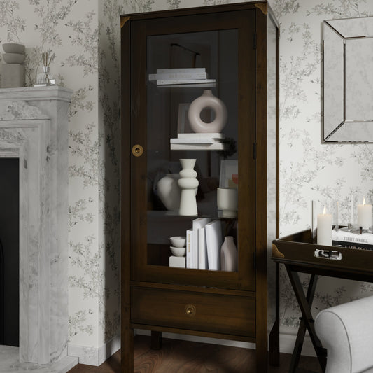 LAURA ASHLEY Balmoral 1-Door 1-Drawer Dark Chestnut Display Unit in Birch