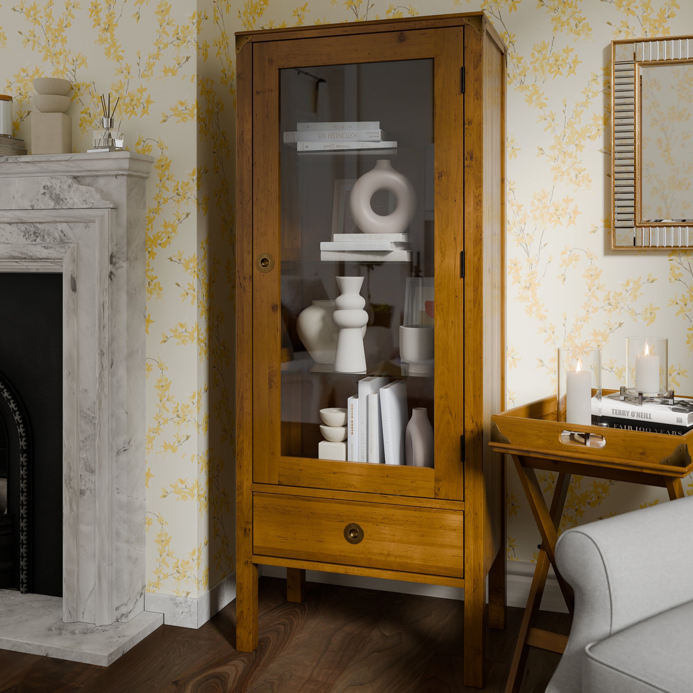 LAURA ASHLEY Balmoral 1-Door 1-Drawer Honey Display Unit in Birch