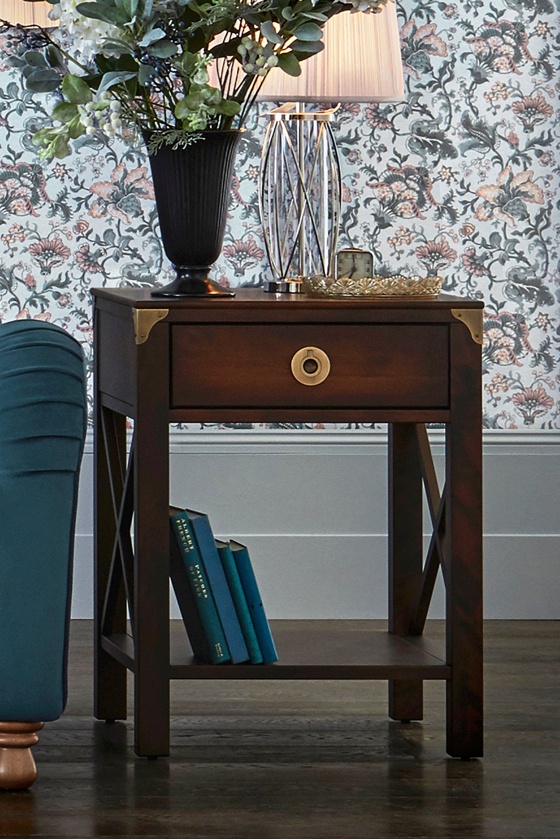 LAURA ASHLEY Balmoral 1-Drawer Dark Chestnut Side Table in Birch