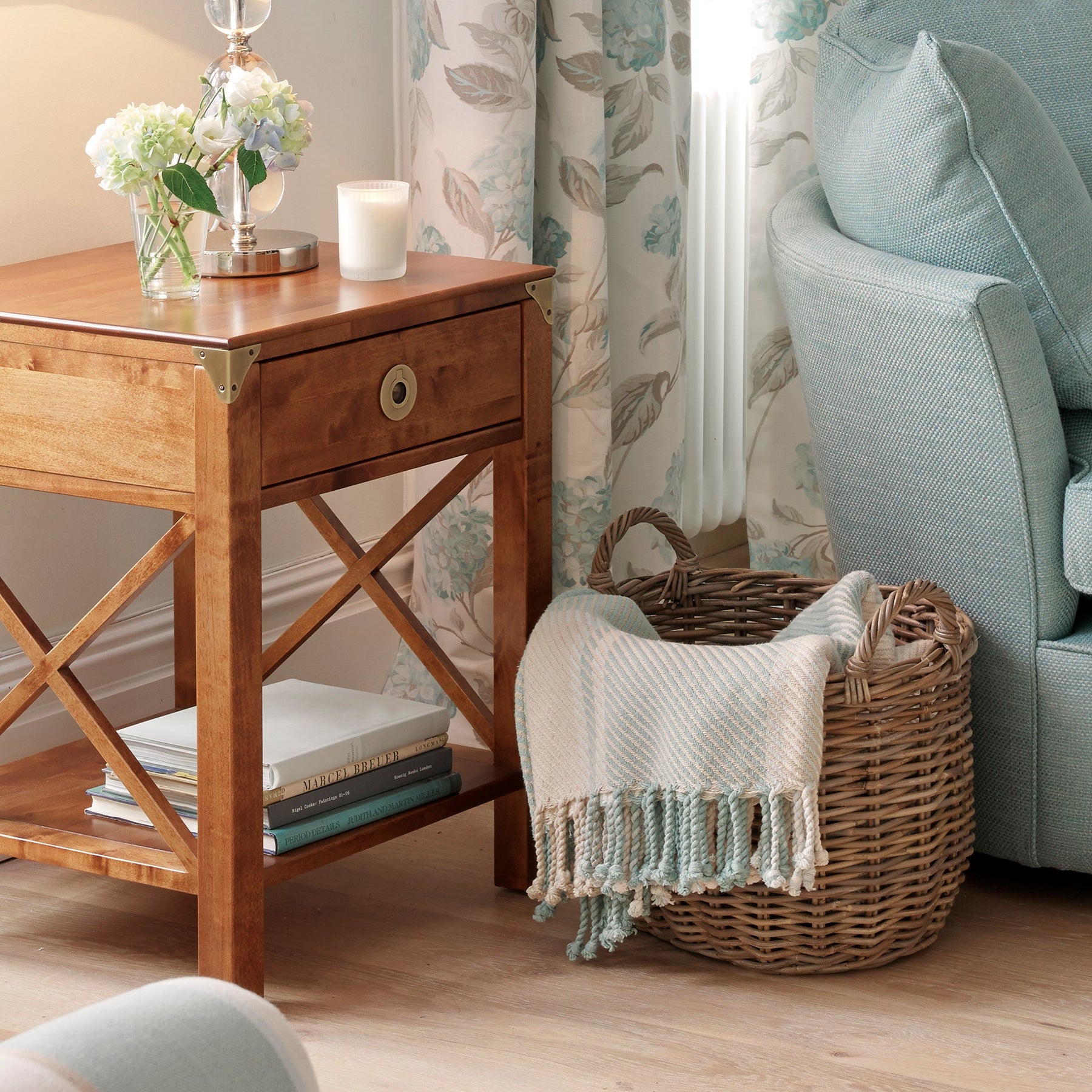LAURA ASHLEY Balmoral 1-Drawer Honey Side Table in Birch