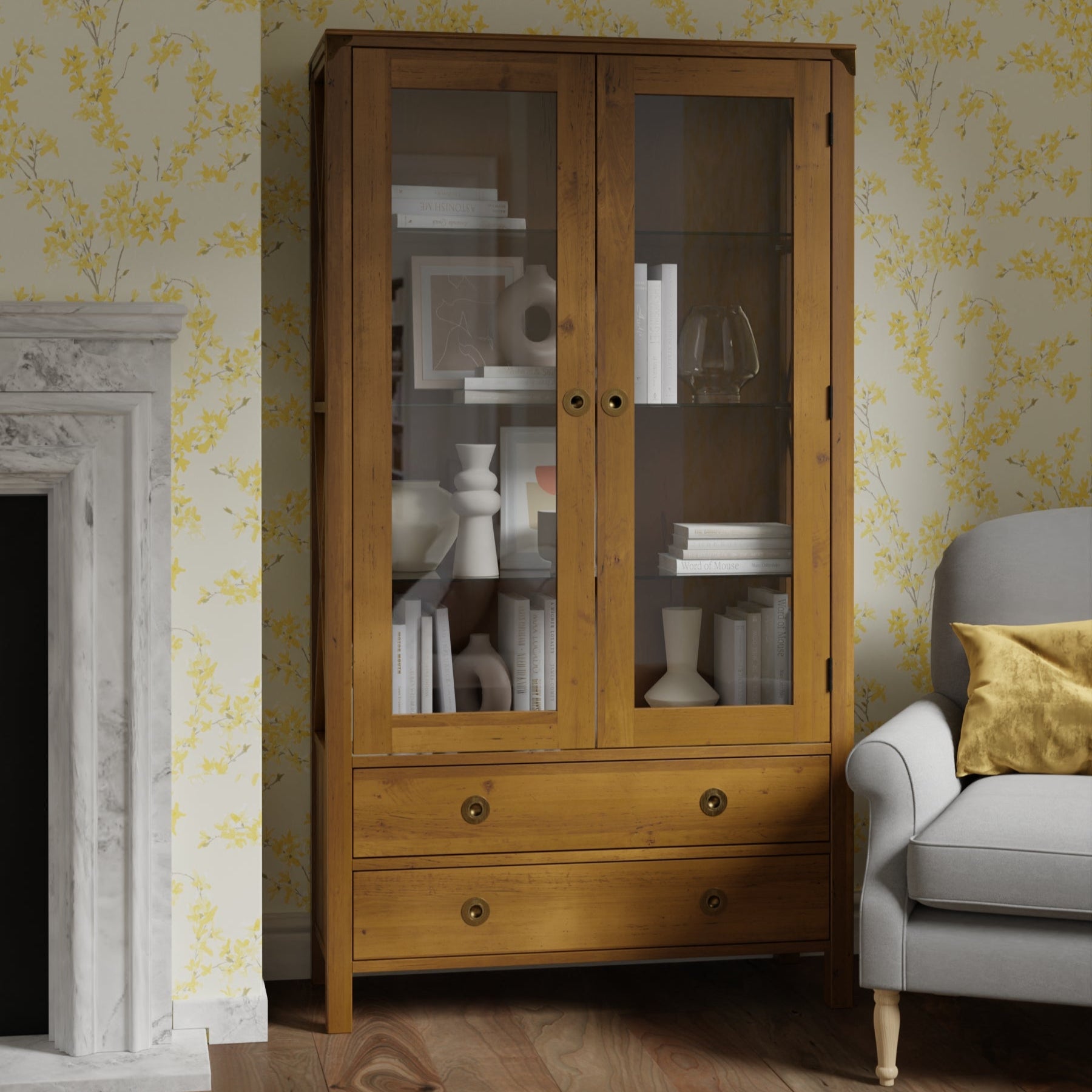 LAURA ASHLEY Balmoral 2-Door 2-Drawer Honey Display Unit in Birch