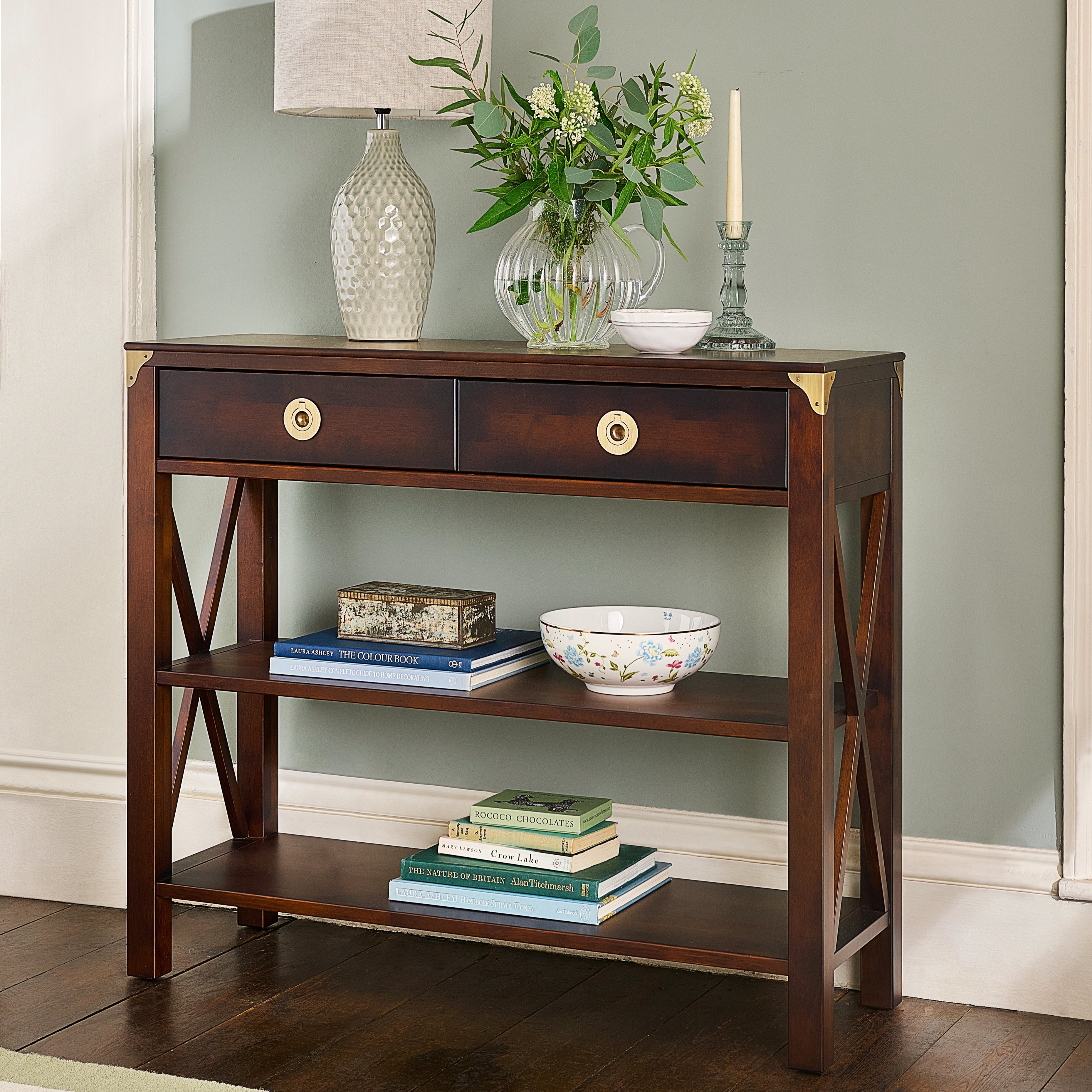 LAURA ASHLEY Balmoral 2-Drawer Dark Chestnut Console Table in Birch, 100 x 35 cm