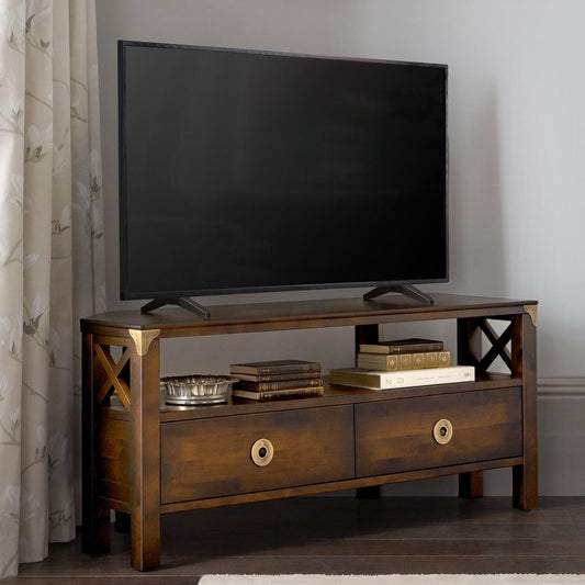 LAURA ASHLEY Balmoral 2-Drawer Dark Chestnut Corner TV Unit in Birch