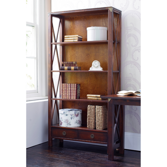 LAURA ASHLEY Balmoral 2-Drawer Dark Chestnut Single Bookcase in Birch