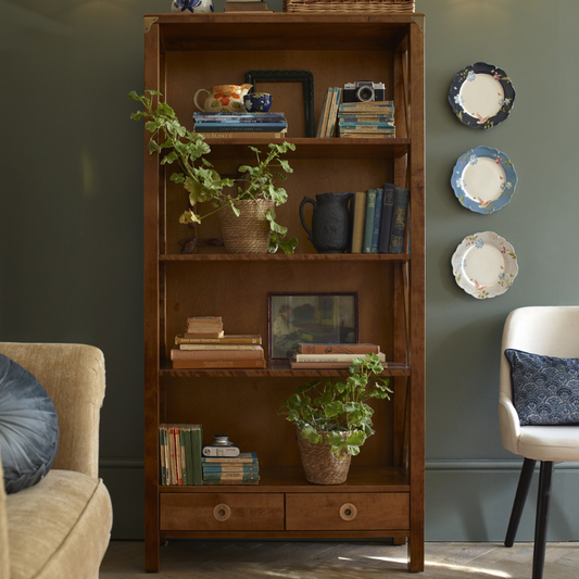 LAURA ASHLEY Balmoral 2-Drawer Honey Single Bookcase in Birch