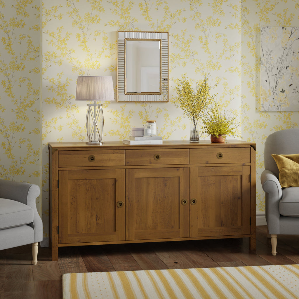 LAURA ASHLEY Balmoral 3-Door 3-Drawer Honey Sideboard in Birch, 160 x 85 x 45 cm