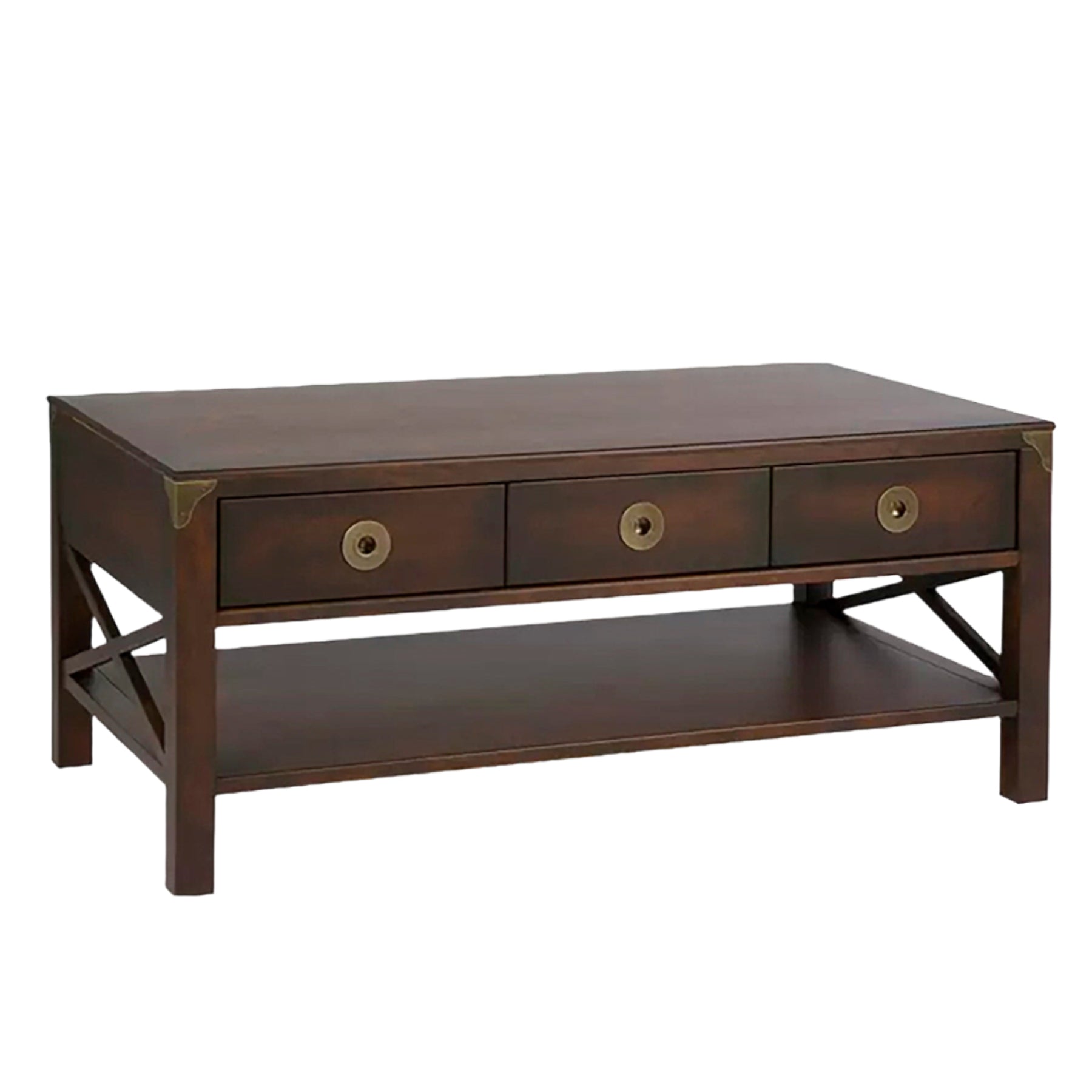 LAURA ASHLEY Balmoral 3-Drawer Dark Chestnut Coffee Table in Birch, 110 x 60 x 47 cm