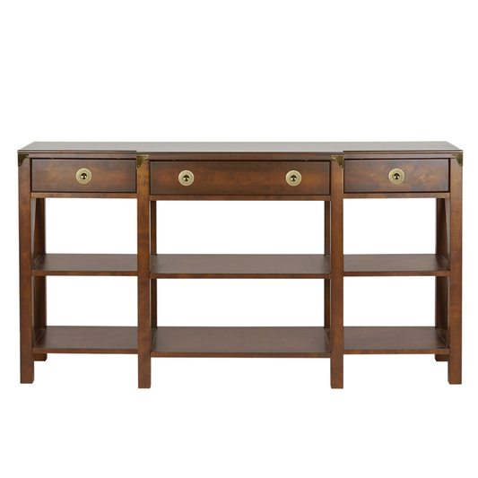 LAURA ASHLEY Balmoral 3-Drawer Dark Chestnut Triple Console Table in Birch