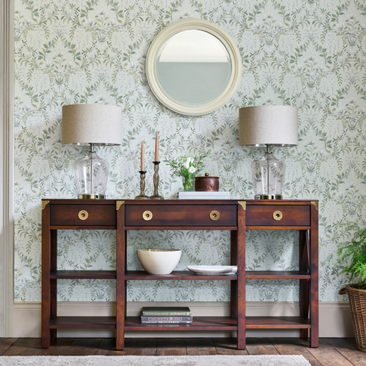 LAURA ASHLEY Balmoral 3-Drawer Dark Chestnut Triple Console Table in Birch