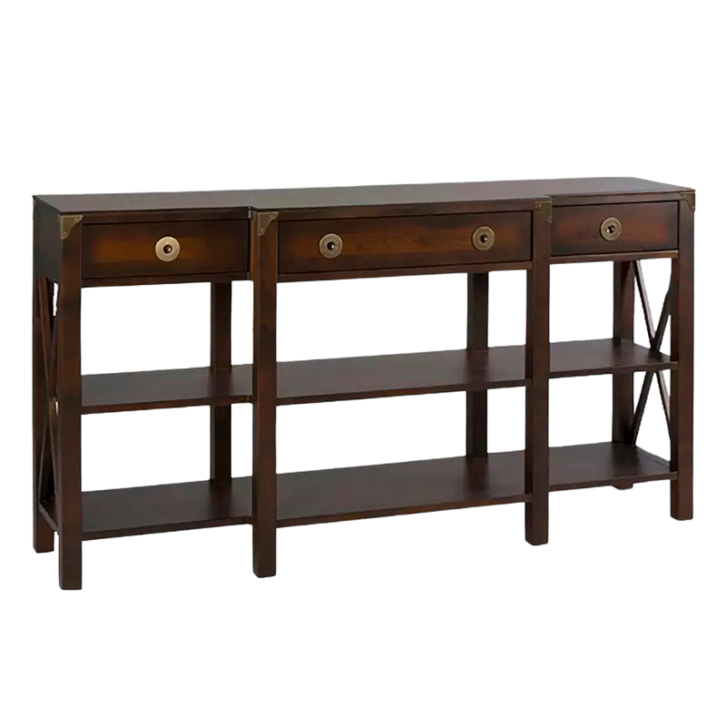 LAURA ASHLEY Balmoral 3-Drawer Dark Chestnut Triple Console Table in Birch