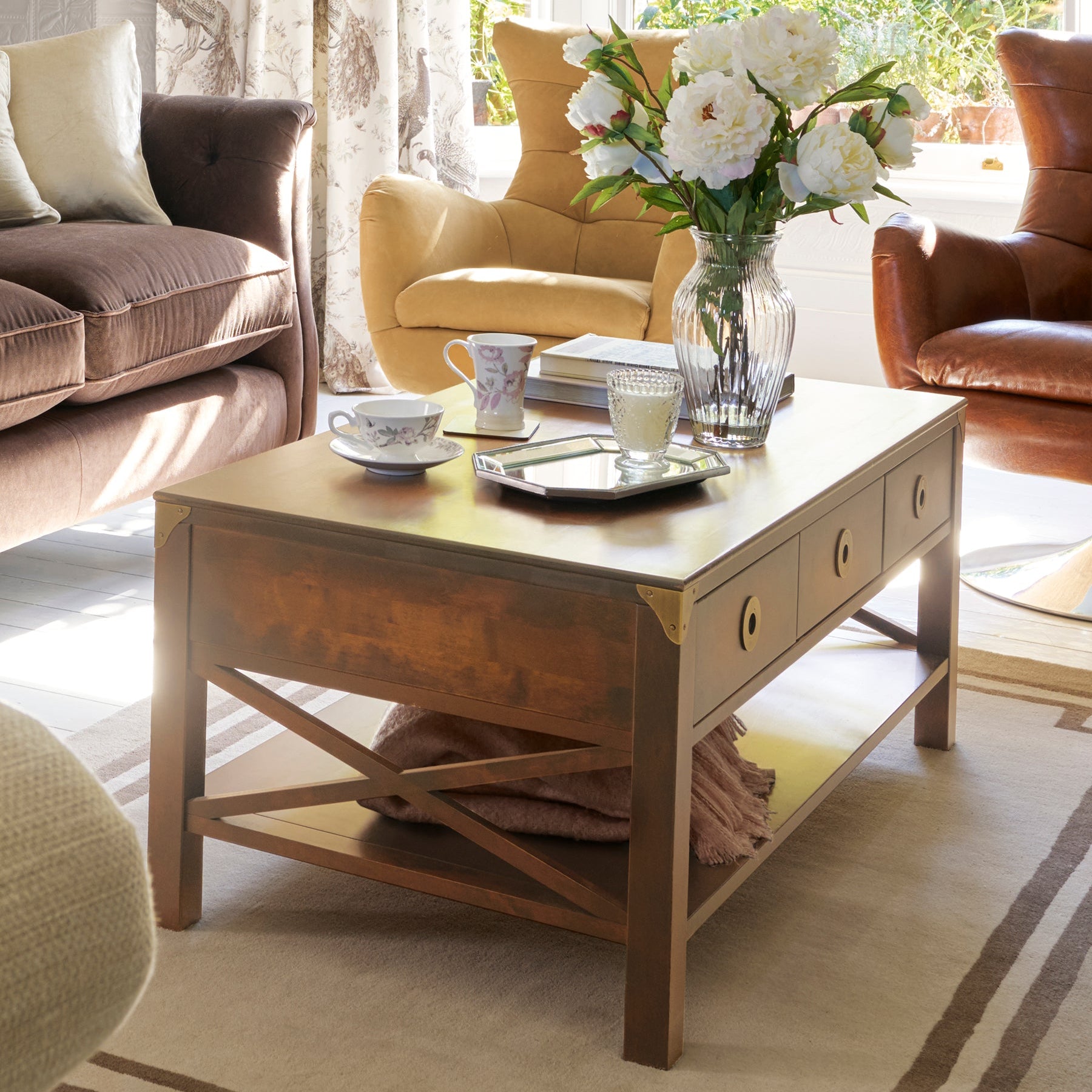 LAURA ASHLEY Balmoral 3-Drawer Honey Coffee Table in Birch,110 x 60 x 47 cm