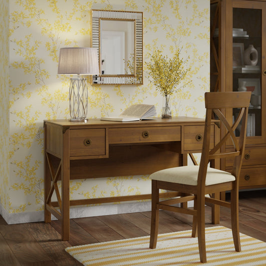 LAURA ASHLEY Balmoral 3-Drawer Honey Desk in Birch