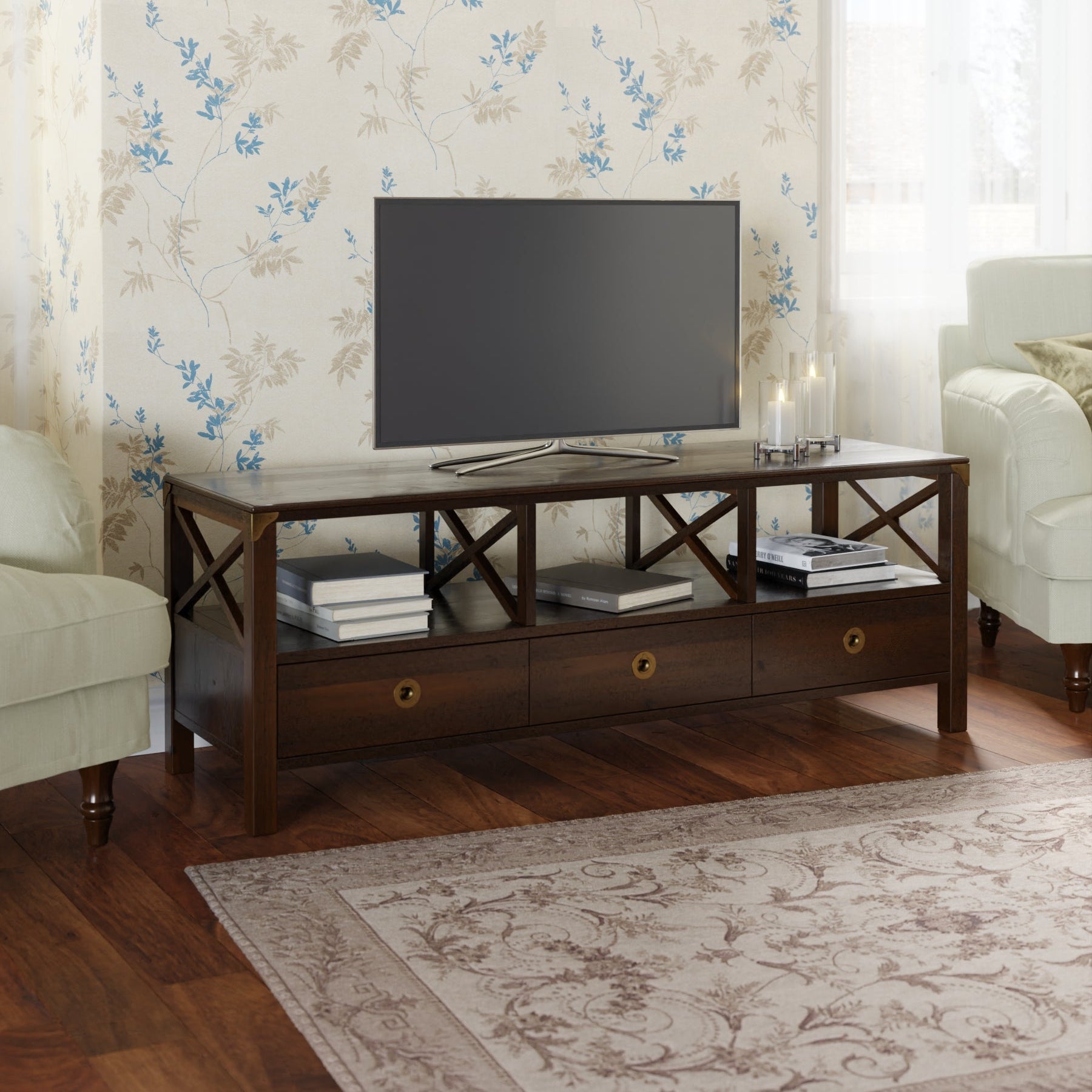 LAURA ASHLEY Balmoral Wide Dark Chestnut TV Unit in Birch