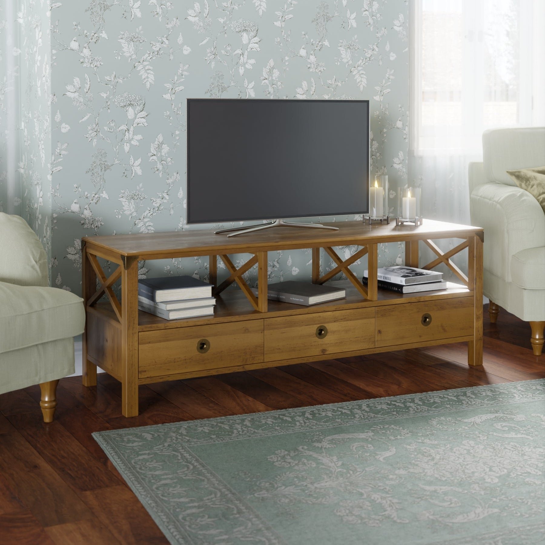 LAURA ASHLEY Balmoral Wide Honey TV Unit in Birch