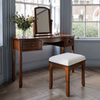 LAURA ASHLEY Broughton Dark 2-Drawer Dressing Table Set with Table, Stool and Mirror, in Solid Birch, 136 x 121 x 46 cm