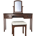 LAURA ASHLEY Broughton Dark 2-Drawer Dressing Table Set with Table, Stool and Mirror, in Solid Birch, 136 x 121 x 46 cm
