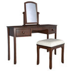 LAURA ASHLEY Broughton Dark 2-Drawer Dressing Table Set with Table, Stool and Mirror, in Solid Birch, 136 x 121 x 46 cm