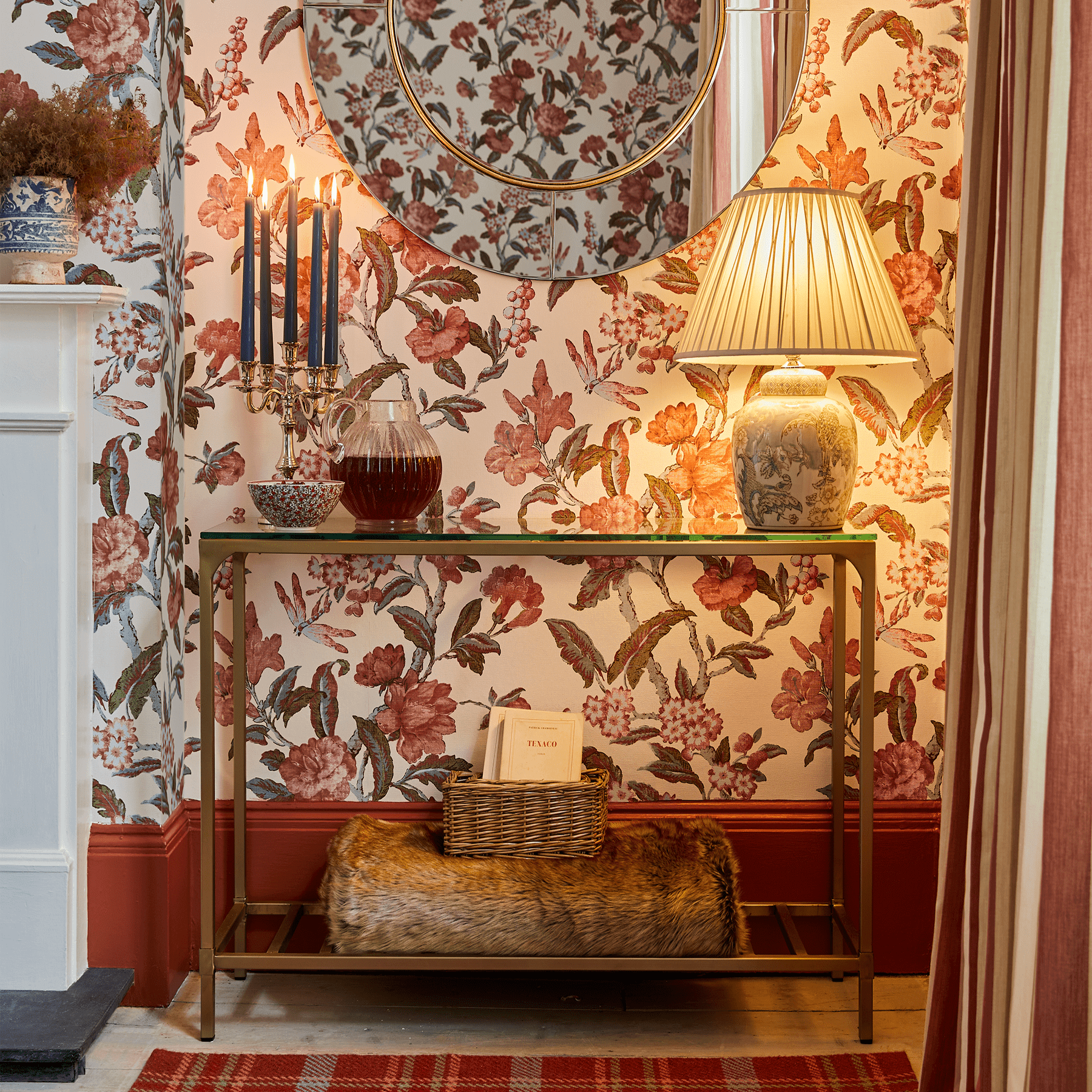 LAURA ASHLEY Brynmill | Antique Brass Console Table | Steel and Toughened Glass