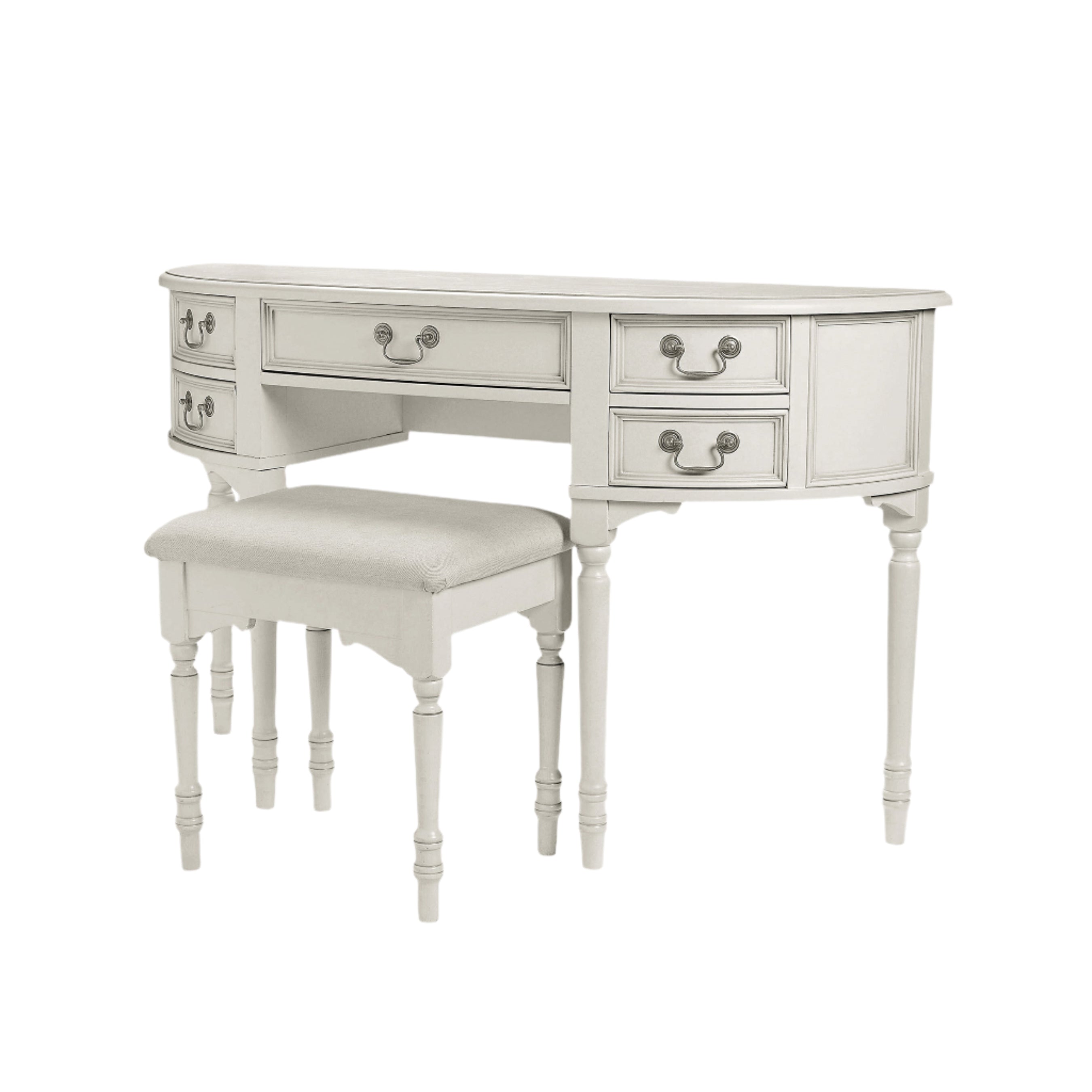 LAURA ASHLEY Clifton Dove Grey 5-Drawer Dressing Table & Stool in Solid Wood, 125 x 77 x 42 cm