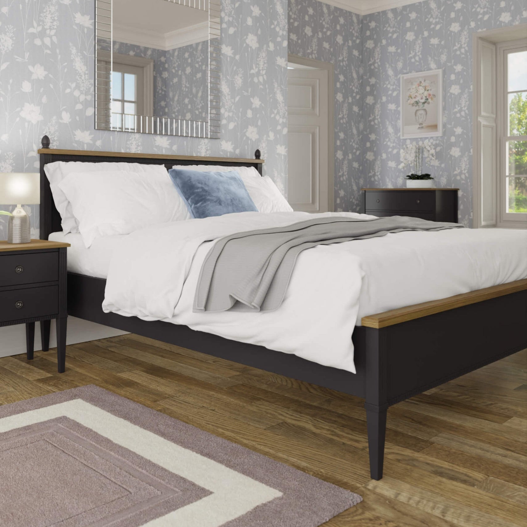 LAURA ASHLEY Eleanor | KING SIZE Bed Frame | Charcoal and Oak