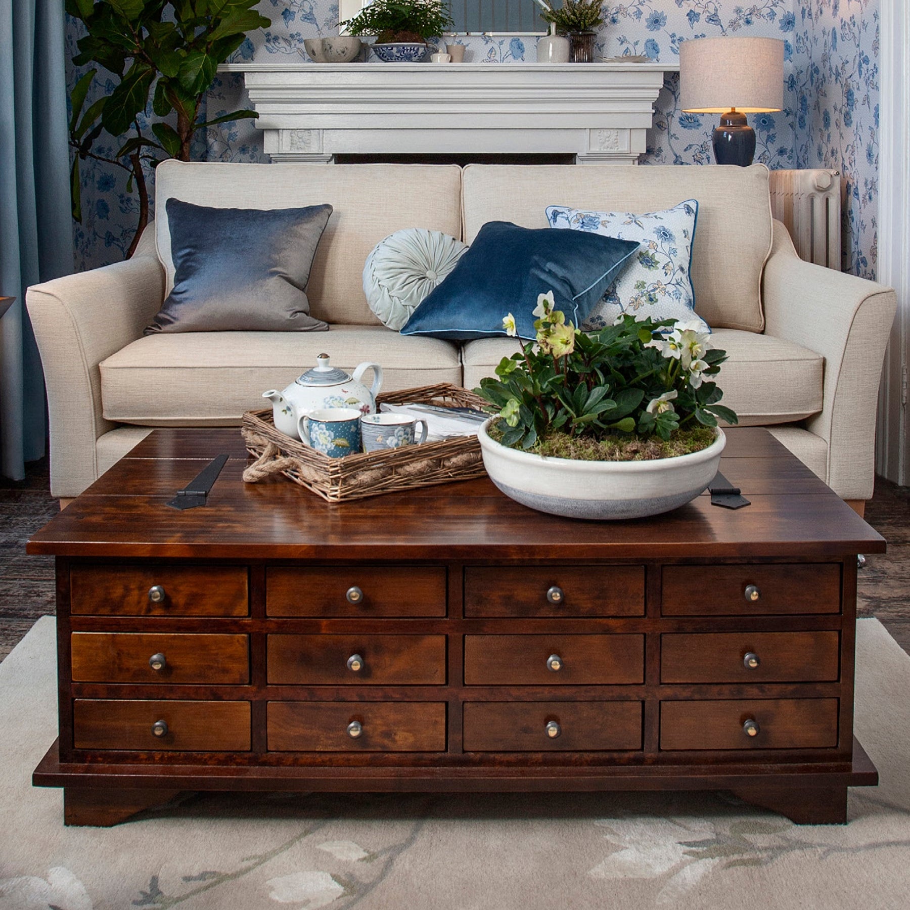 LAURA ASHLEY Garrat | 12-Drawer Coffee Table | Dark Chestnut | Birch