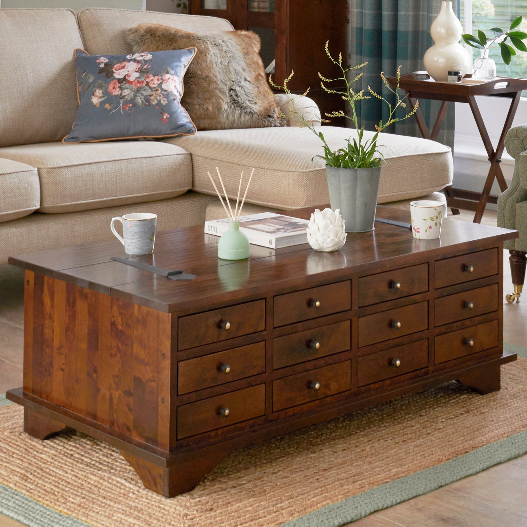 LAURA ASHLEY Garrat | 12-Drawer Coffee Table | Dark Chestnut | Birch