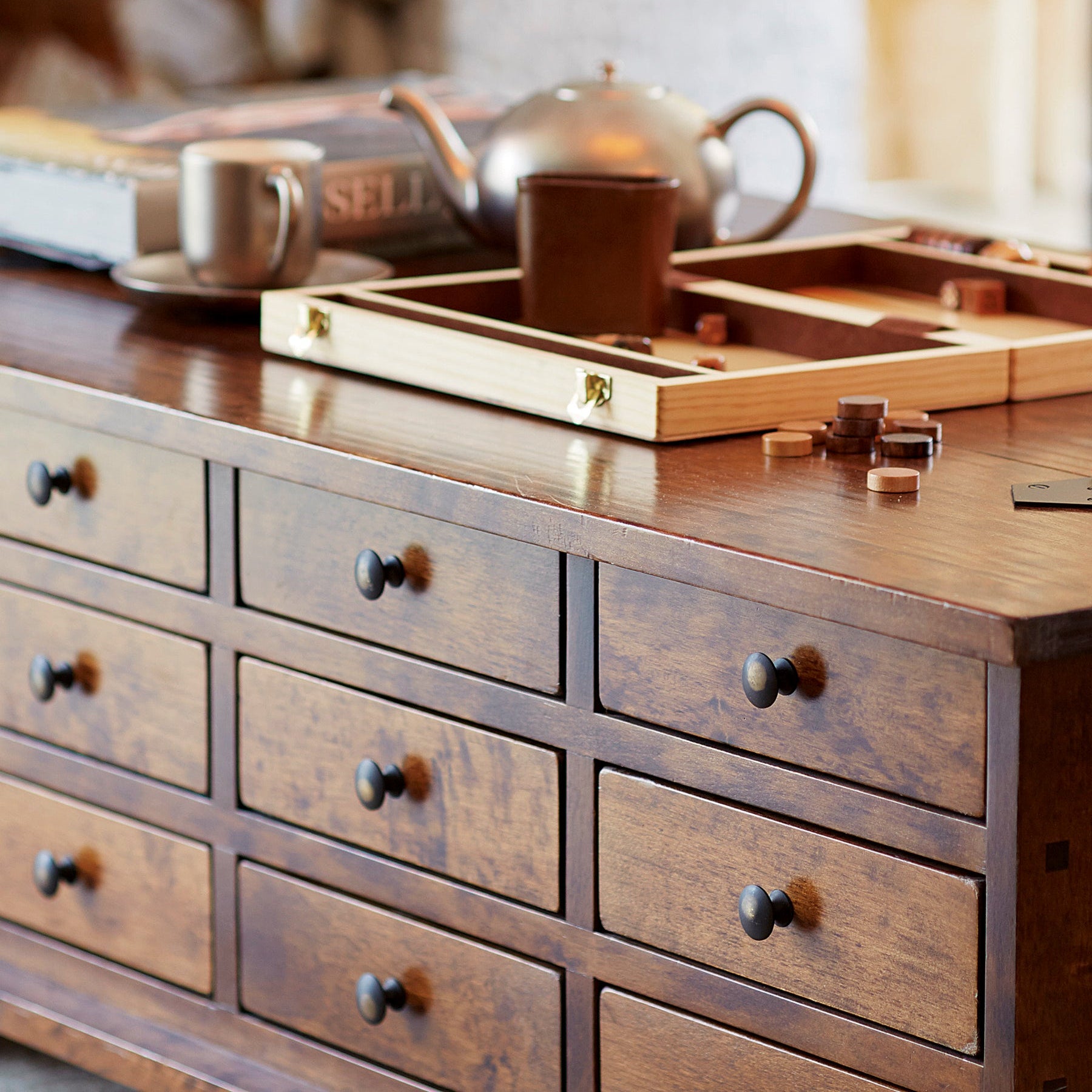 LAURA ASHLEY Garrat | 12-Drawer Coffee Table | Dark Chestnut | Birch